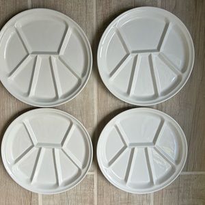 Set of 4 White Divided Cheese 9.5” Unmarked Dinner Plates For Picky Eaters